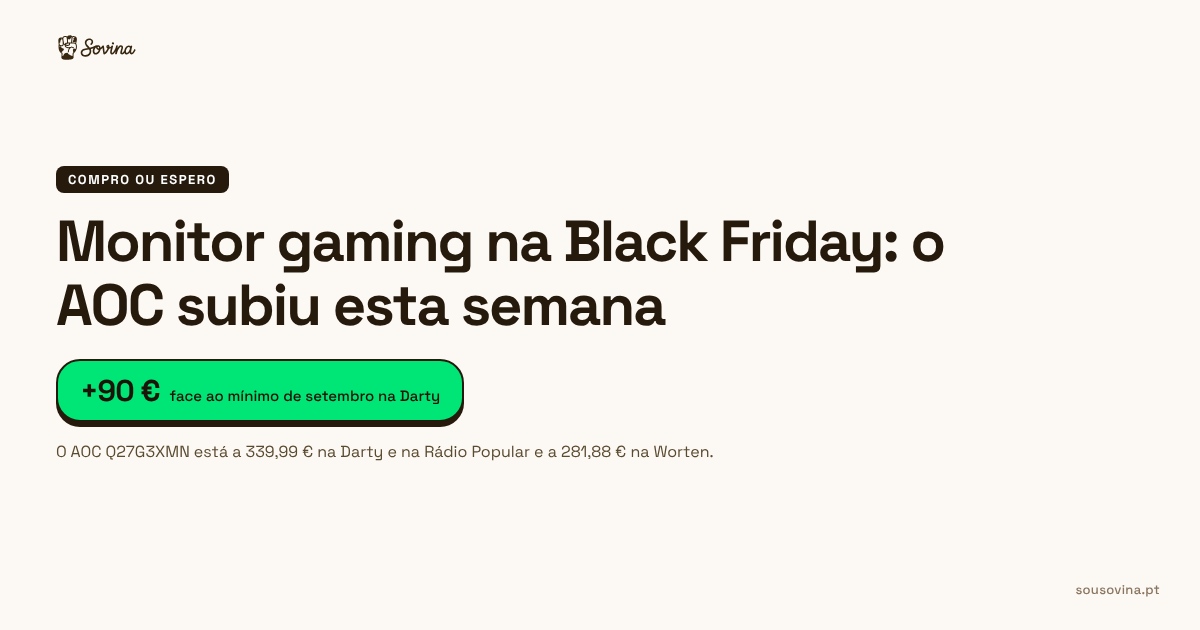 Preço de hoje, preço habitual e mínimo do monitor gaming AOC Q27G3XMN na Darty, na Rádio Popular e na Worten em outubro de 2026